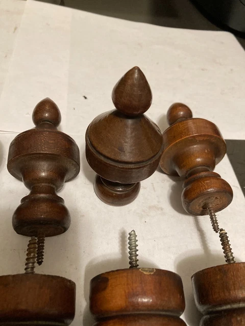 4 Old Sets Arts Craft Victorian Turned Wood Drapery Curtain Rod Brackets Finials 14