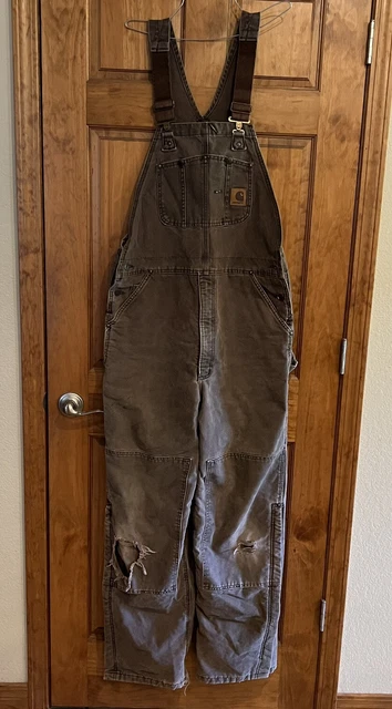 Men’s Carhartt D Knee Insulated Quilt Lined Duck Bib Overalls 38x34 SEE EXACT