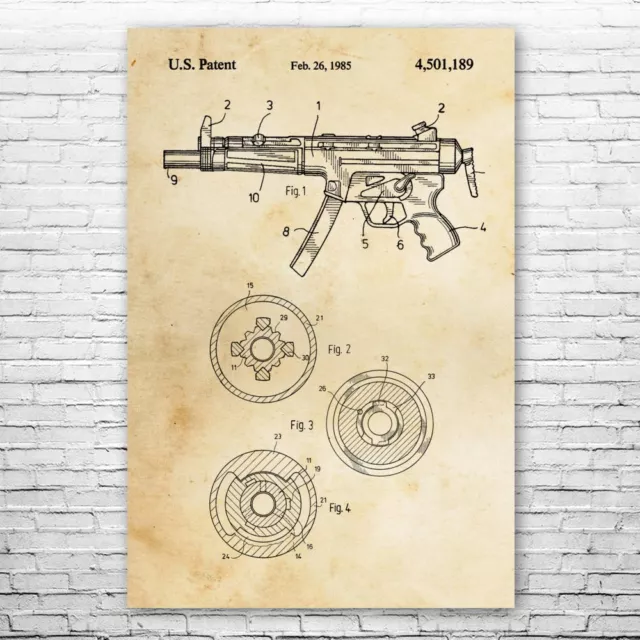 H&K MP5 Submachine Gun Poster Patent Print SWAT Team Military Gift Gun Blueprint