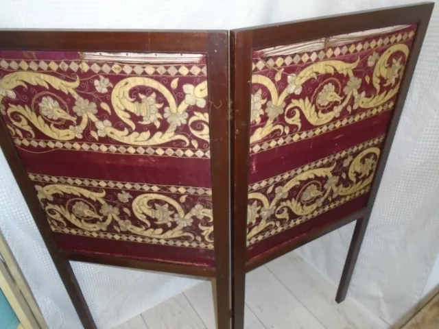 A Pair of Antique Georgian Style Bi-folding Embroidered Panelled Fire Screen