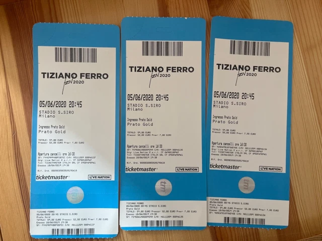 3 biglietti concerto Tiziano Ferro 15/06/2023 Prato gold