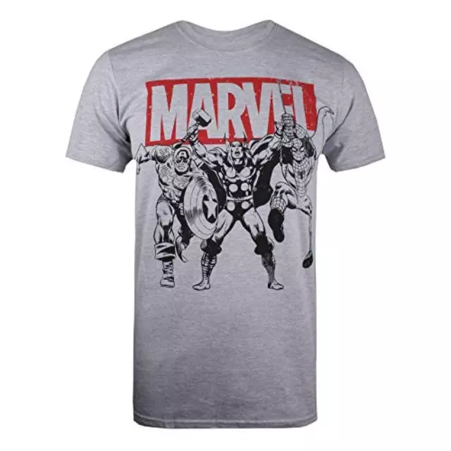 (TG. S) Marvel Trio Heroes T-Shirt, Grigio (Grey Marl Spo), (Taglia Produttore: