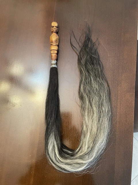 Vtg Kenya Africa Hand Carved Wooden Maasai Warrior  Handle Horse Hair Fly Whip