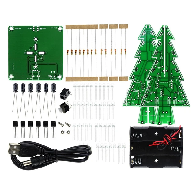 DIY 3D LED Flashing Christmas Tree Circuit Kit Glitter Electronic ...