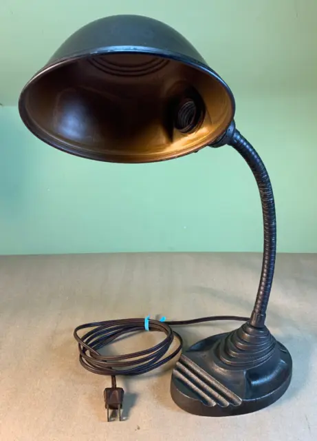 Eagle 1930 Gooseneck Desk Lamp Cast Metal MidCentury Industrial Art Deco Vintage