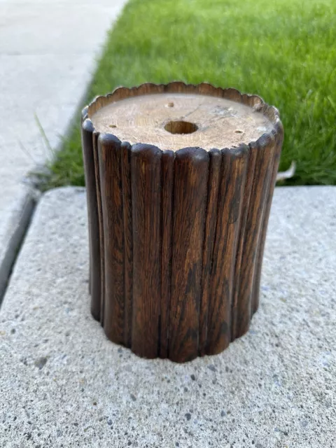 Oak Carved Antique Wide Ribbed Pedestal Plant Stand Tapered Base