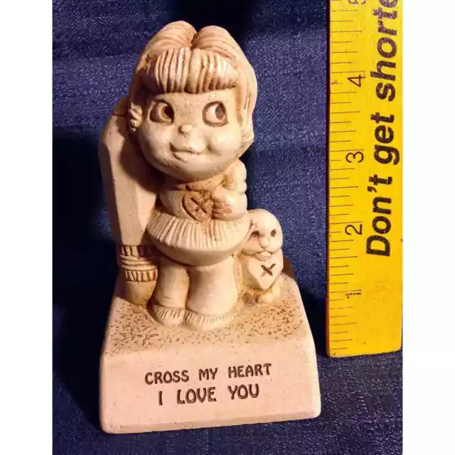 Vintage 1974 “Paula” Russ Statue Figure “Cross My Heart- I Love You” Desk Weight