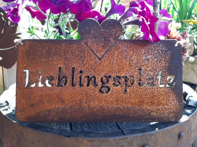 SCHILD &LIEBLINGSPLATZ MIT Herz" Edelrost Gartendeko Spruch Tafel Rost