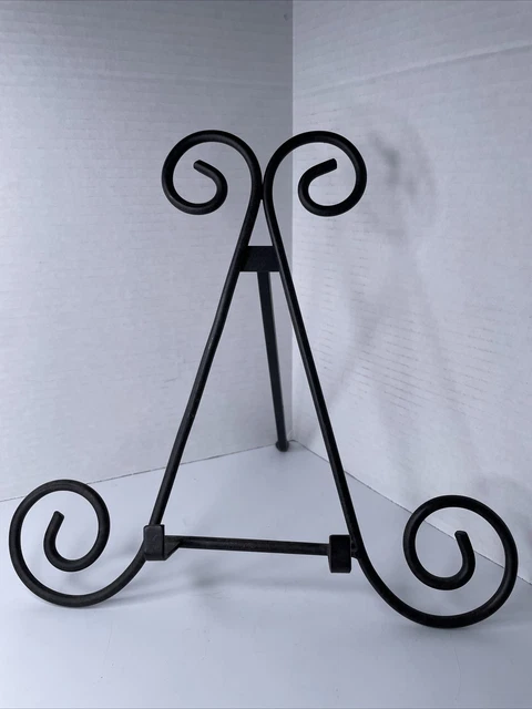 Vintage Wrought Iron Stand Plate Art Bowl Book Display Easel Swirl Spiral 11.5"