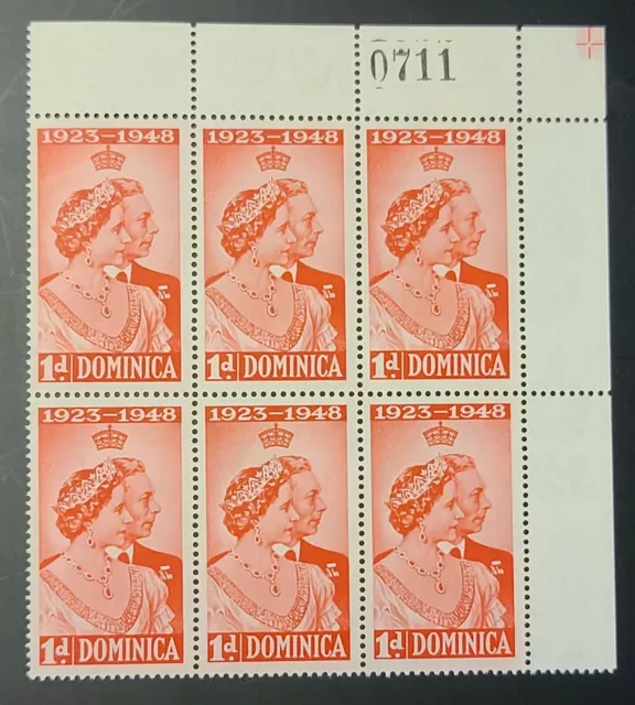 DOMINICA 1948 KGVI SILVER WEDDING Sc 114. SG 112 SHEET #0711 BLOCK OF 6 MINT NH