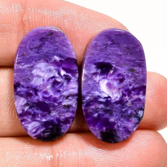 (13X23X04 MM SIZE) 29.00 Cts. NATURAL CHAROITE PAIR OVAL CABOCHON LOOSE GEMSTONE