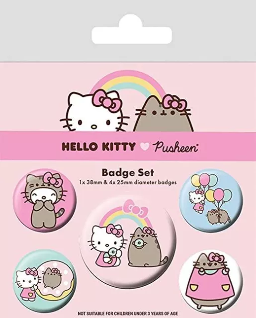 Pusheen x Hello Kitty - Collaboration - 5 Badges for Fans…