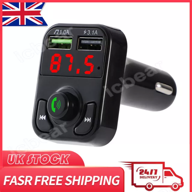 Bluetooth 5.0 FM Transmitter MP3 Player 2 USB Car Fast Charger Adapter For Phone