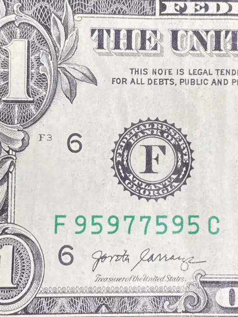 TRINARY $1 Dollar Series 2017A F95977595C. 2 triples and 1 pair. ALL ODD! digits