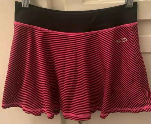Champion Duo-Dry Girls L (10-12) Black & Pink Striped Athletic Skort Skirt