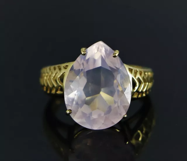 $995 MEI 10K Solid Yellow Gold Pear Shaped Pink Gemstone Cocktail Ring Band 6.5