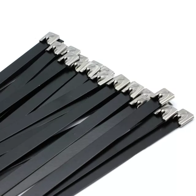 100x Metallkabelbinder 7,9 x 400mm Metall Kabelbinder Edelstahl V2A schwarz