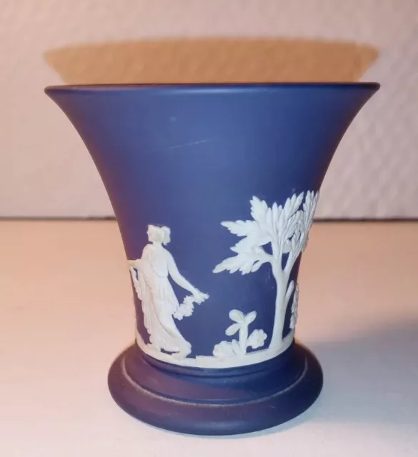Wedgwood England Cobalt Blue Jasperware Trumpet Vase 2.5" 1973 Holder Victorian