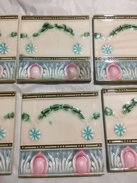 Vintage  Beautiful Flower Ceramic  Porcelain Tiles  unique shape  6 Pieces