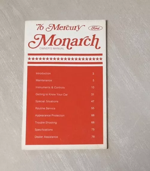 1976 Mercury Monarch Owner’s Manual First Printing August 1975