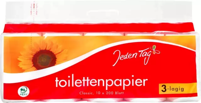 Jeden Tag Toilettenpapier Classic 10x 180 Blatt 3-lagig weiß -  4 Varianten