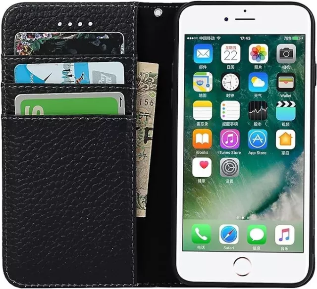 Geldbörse Hülle für iPhone 7 8 SE 2020 SE 2022, Luxus Litchi Maserung Echtleder 3