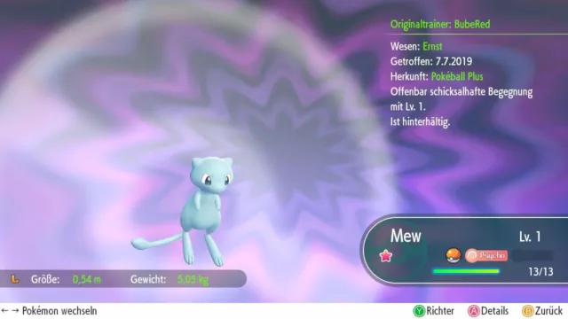 Pokémon Lets Go Pikachu/Evoli Mew In Shiny IV6 tedesco - Pokeball Plus