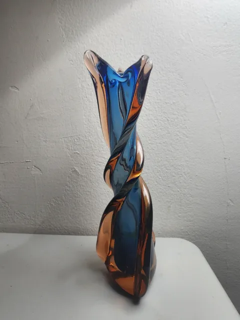 Vtg Jordan Imports Swung Twisted Murano Glass Art Vase Colorful 12” CHIPPED