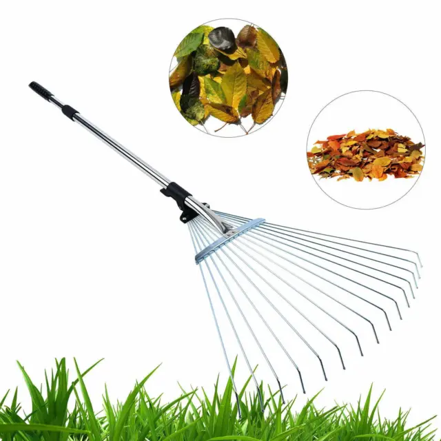 Adjustable Telescopic Metal Garden Rake Tools Leaf Telescopic Handle Lawn Grass