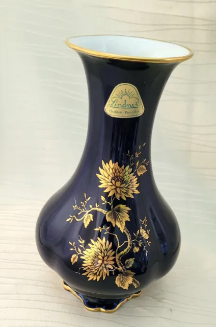 Porzellan Vase Echt Kobalt blau 24 K Gold Lindner Kueps Bavaria DDR Zeit