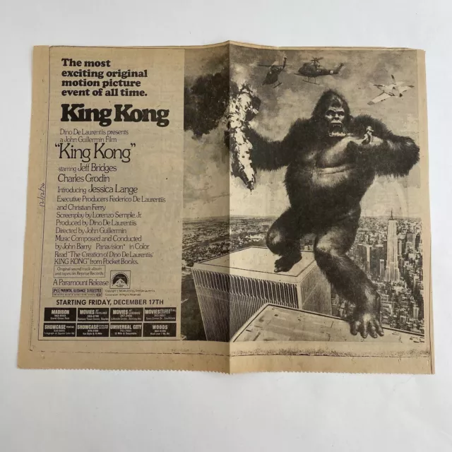 Vintage Ad Newspaper Clipping King Kong Movie 1976 Gorilla Advertising