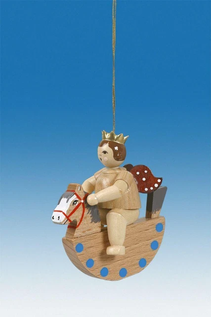 Figura Natalizia In Legno Artigianale: Angelo Sul Cavallo A Dondolo | Decorazione Originale Alta 6 Cm | Fatto A Mano In Sassonia, Monti Metalliferi