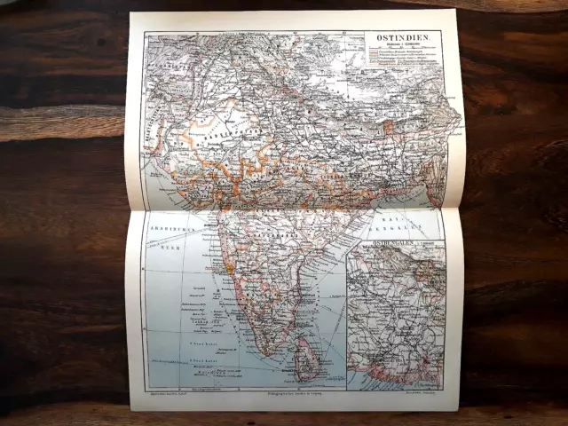 Alte Lithographie, Ostindien ,ca.1920, historische Karte,Asien, Indien, Bengalen