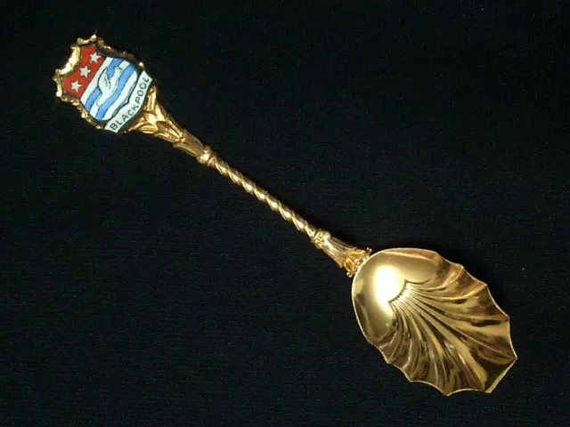 Vintage Blackpool Gold Plt Enamel Painted Sugar Tea Spoon Illustrated Souvenir