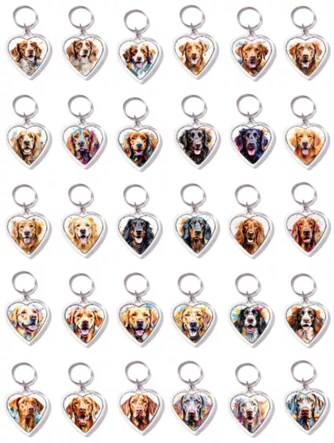 Sporting Dog Breeds Heart Shaped Keyring Watercolour Photo Gift