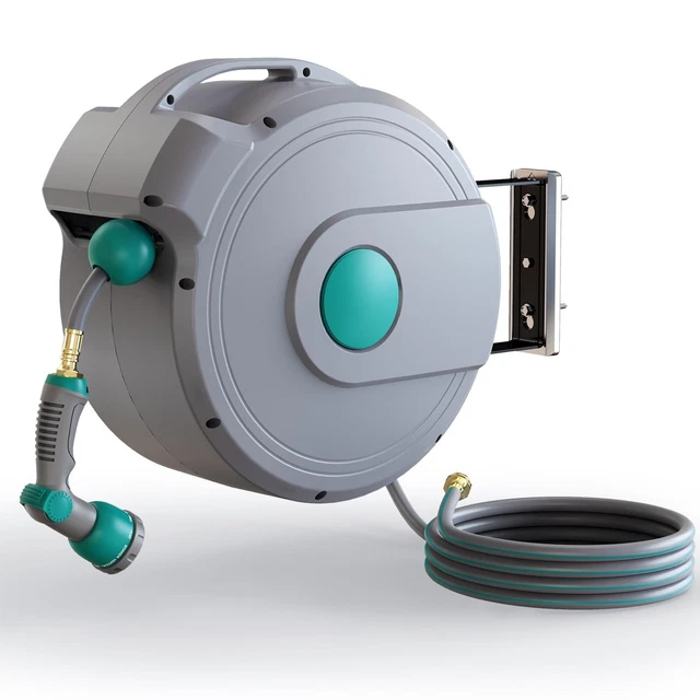 Neotec Retractable Hose Reel – 1/2 In X 100 Ft – Wall Mounted Garden Hose Reel, Made In USA