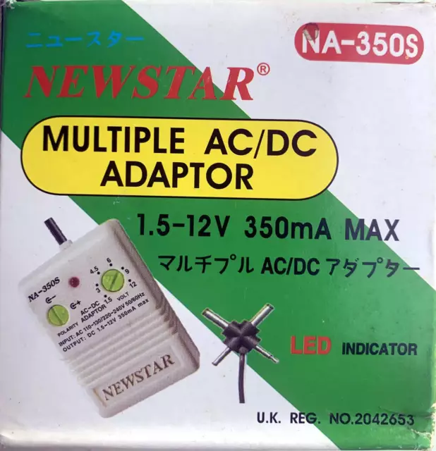 Newstar Multi AC/DC adaptor/transformer 110/240V input, 1.5-12Volt output 350mA