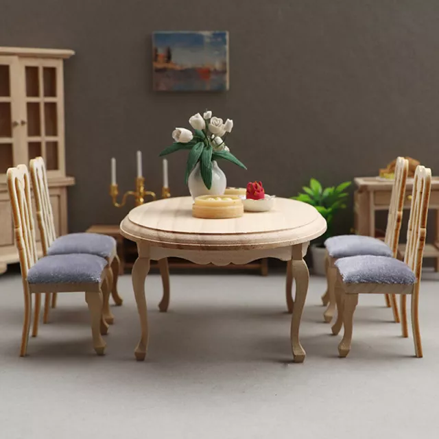 5Pcs/set 1/12 Dollhouse Miniature Furniture Wooden Dining Table Chair Set To  DR