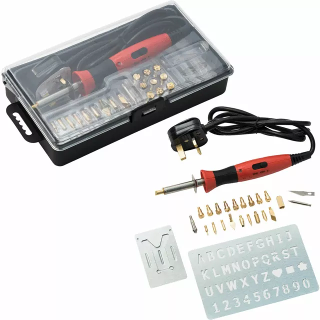 NEW Wood Burning 22 Piece Soldering Tool Set Pyrography Kit Brass + Tips + Box