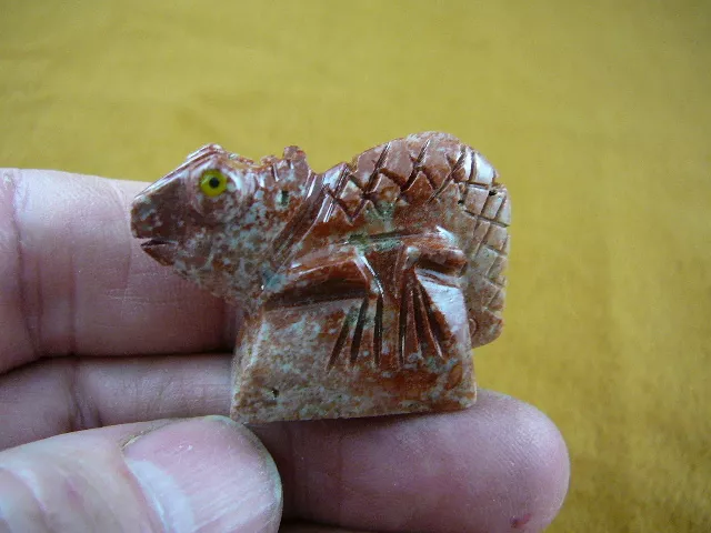 (Y-LIZ-CH-7) red CHAMELEON LIZARD carving SOAPSTONE Peru FIGURINE love lizards