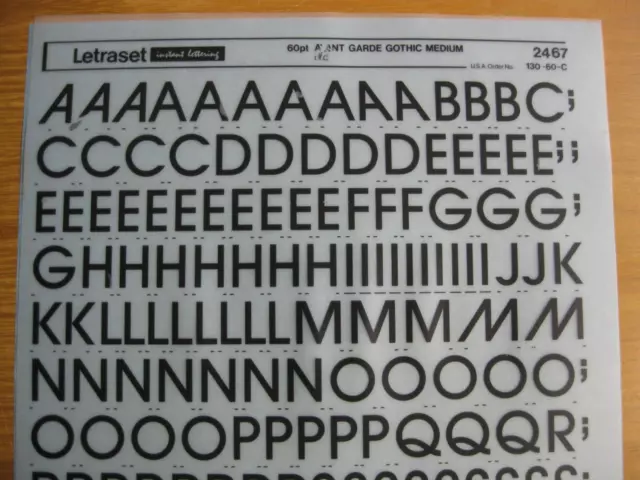 1 x Letraset Oberkoffer AVANT GARDE GOTHIC MEDIUM 60pt 17,3 mm Blatt 2467 (bb) 2