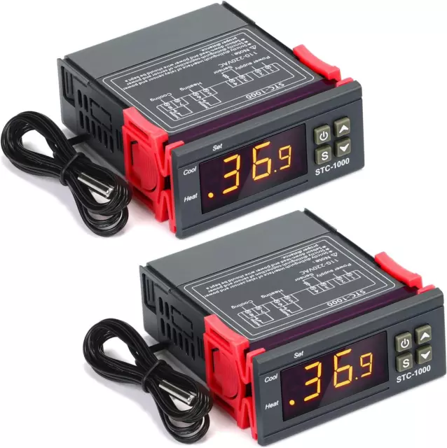 2 Pezzi Regolatore Di Temperatura Digitale STC-1000 AC 110V-220V Termostato Cent