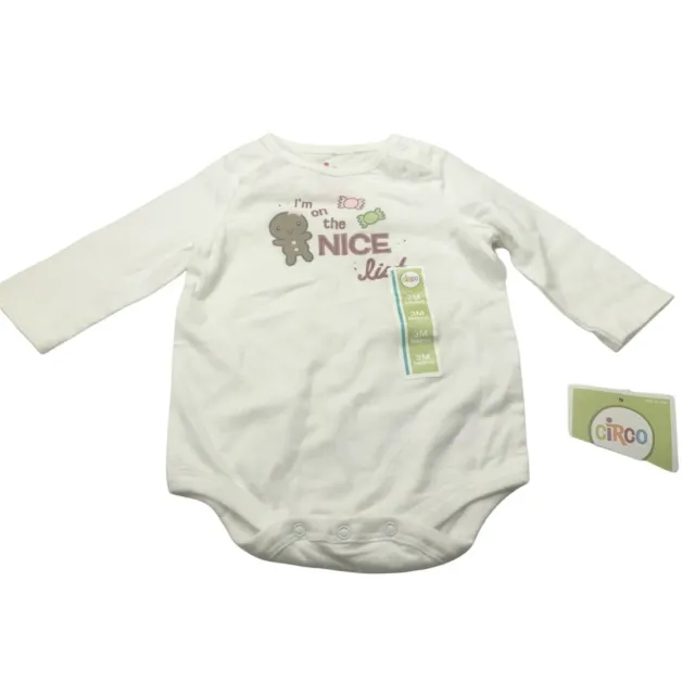 Circo I'm On The Nice List Girl's One Piece Bodysuit 3 Month White New With Tags