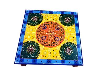 Multicolor wooden bajot religious chowki small hand painted table home decor art 3