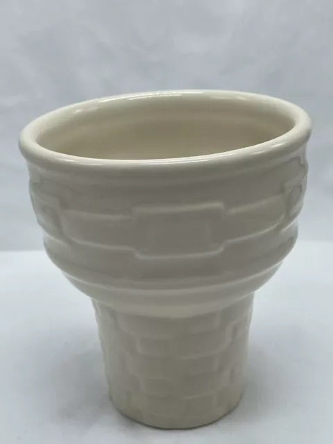 Longaberger Pottery Ice Cream Cone Ivory Woven Traditions 4.5” X 4” New