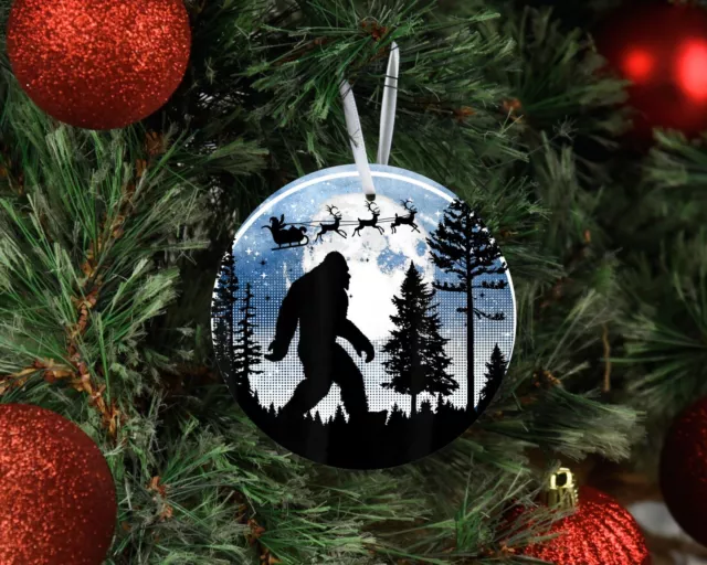 Santa Sleigh Bigfoot Ceramic Christmas Ornament 2