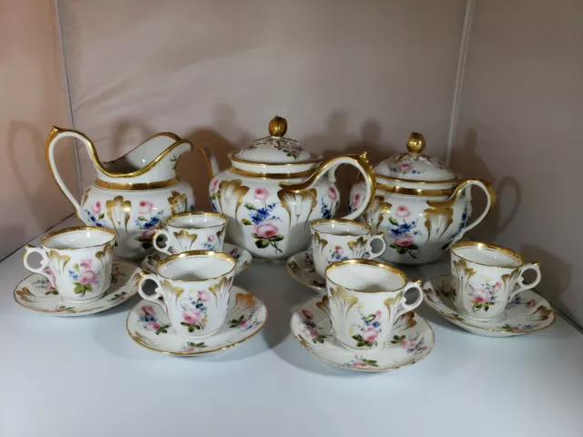 Antique English Porcelain Tea Set Handpainted  Florals