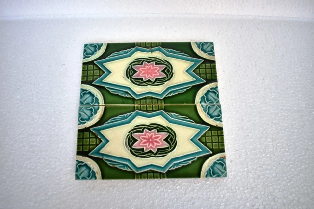 Antique Saji Tile Art Nouveau Majolica Japan Rose Ceramic Porcelain Border "I02 2