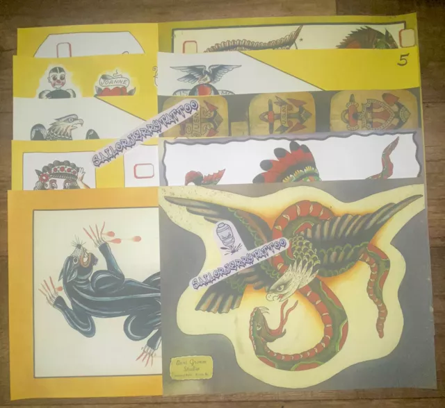 """Bert Grimm"" Antiguo Tradicional Estilo Vintage Tatuaje Flash ¡Con Tarjeta de Visita! """Bert Grimm"" Antiguo Tradicional Estilo Vintage Tatuaje Flash ¡Con Tarjeta de Visita!
