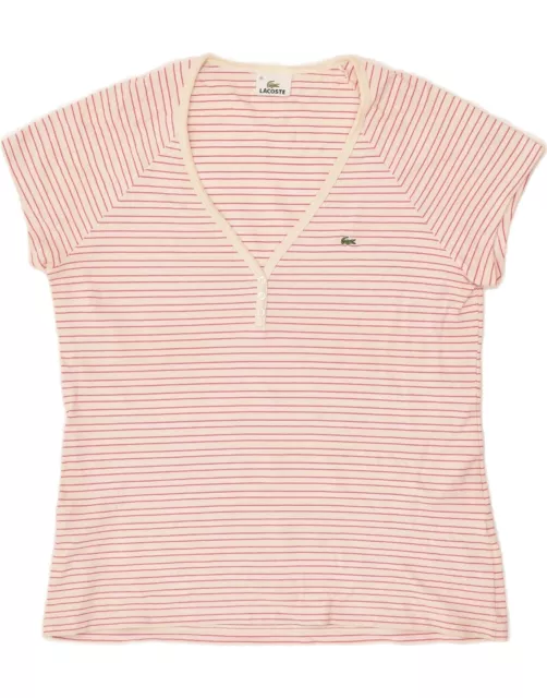 LACOSTE Womens T-Shirt Top Size 46 XL Pink Striped Cotton BB15